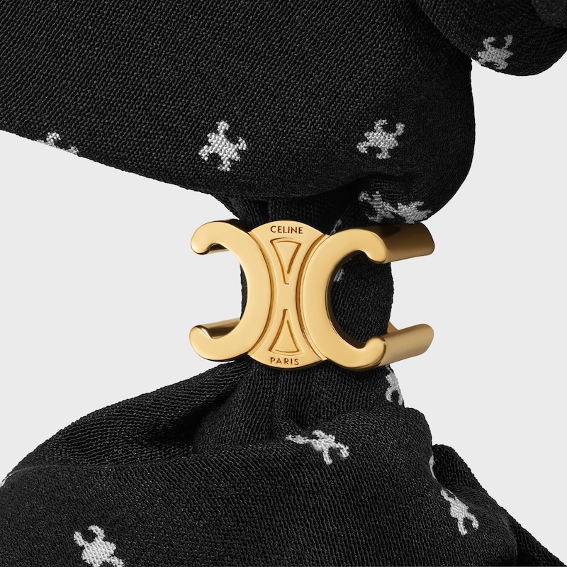 Celine Micro Triomphe Scrunchy in Silk and Brass with Gold Finish - Black / Gold - HAIR ACCESSORIES - 1 | CELINE