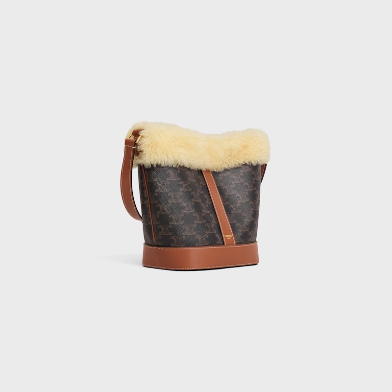 Small Bucket in TRIOMPHE CANVAS AND SHEARLING - TAN / NATURAL - TRIOMPHE CANVAS - 1 | CELINE