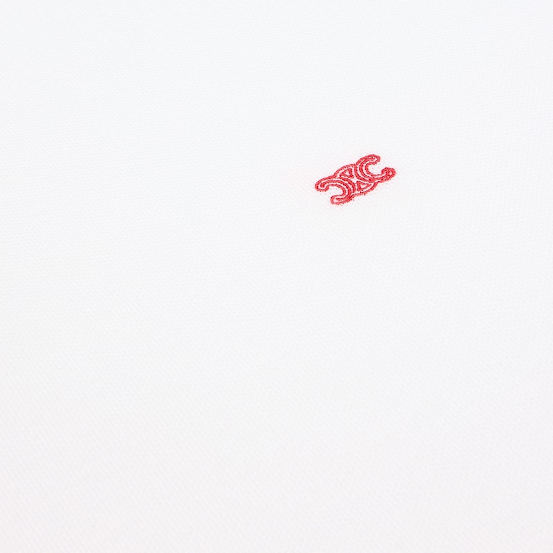 Camisa polo em malha de algodão piqué - OFF WHITE / VERMELHO CEREJA - - 1 | CELINE
