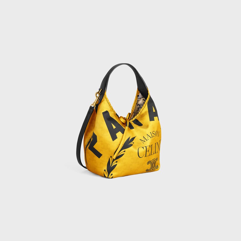 SMALL HOBO IN SILK AND CALFSKIN - YELLOW / BLACK - TOP-HANDLE BAGS - 1 | CELINE