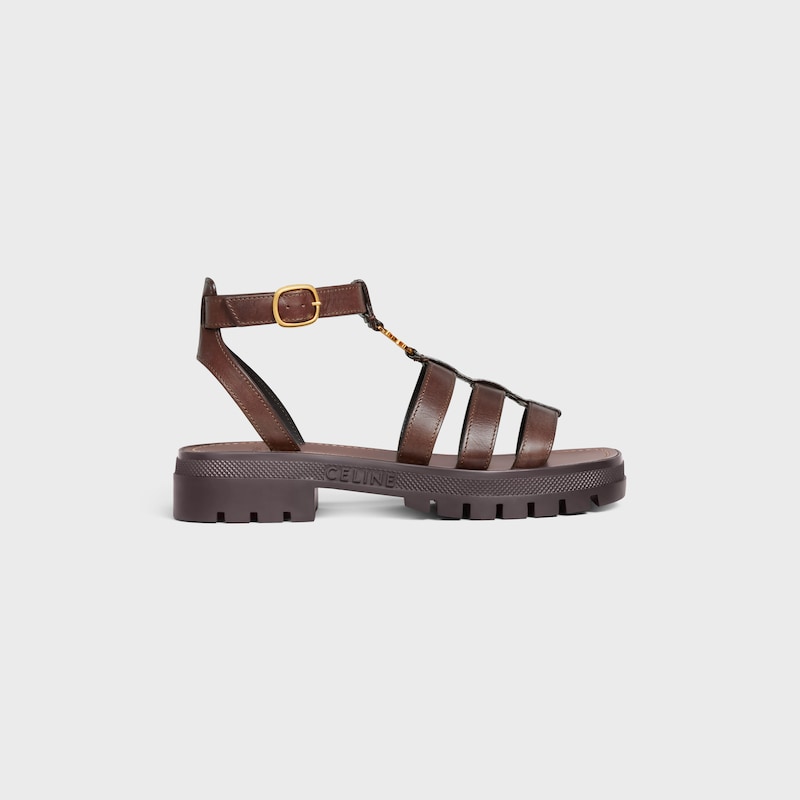 CELINE - CLEA TRIOMPHE GLADIATOR SANDAL in CALFSKIN - VEGETAL TANNING - DARK BROWN -  - 1 | CELINE