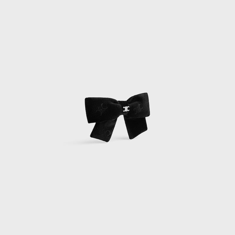 Barrette &agrave; Cheveux Noeud Estampill&eacute;e Celine en Polyester et Laiton Rhodi&eacute; - Noir / Argent - ACCESSOIRES CHEVEUX - 1 | CELINE