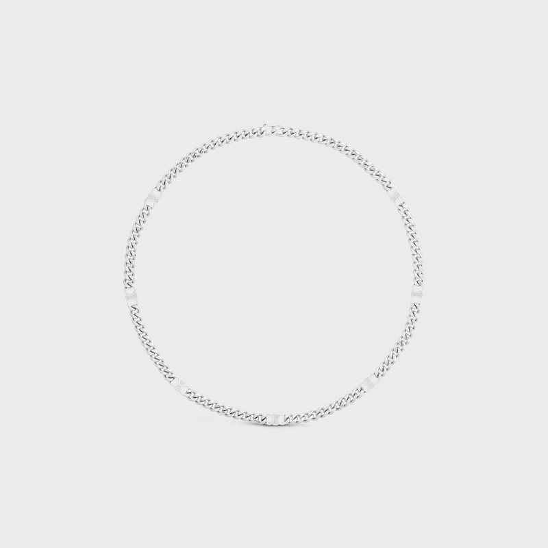 Triomphe Small Gourmette Necklace in Brass with Rhodium Finish - SILVER -  - 1 | CELINE