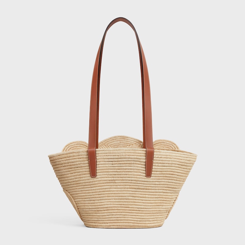 CELINE CLASSIC PANIER SMALL BRAIDED TRIOMPHE in RAFFIA and CALFSKIN - TAN - CLASSIC PANIER - 1 | CELINE