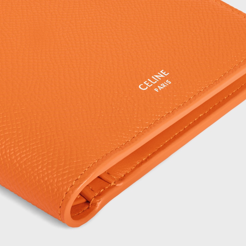 Bi-fold Wallet with Coin Compartment IN GRAINED CALFSKIN - FLUO ORANGE - WALLETS - 1 | CELINE