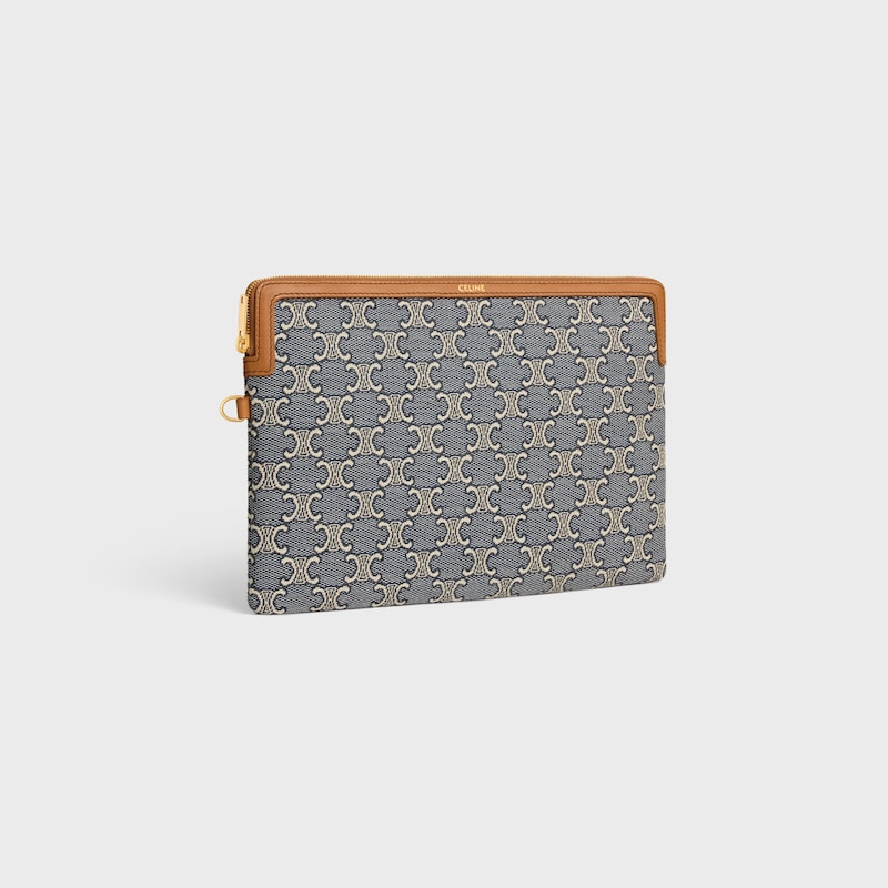 PETITE POCHETTE AVEC DRAGONNE CUIR TRIOMPHE JACQUARD TRIOMPHE ALL OVER - MARINE/ECRU - POCHETTES ET ACCESSOIRES TECHNOLOGIQUES - 1 | CELINE