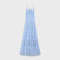 robe longue brodée crêpon coton soie - BLEU CIEL -  - 1 | CELINE