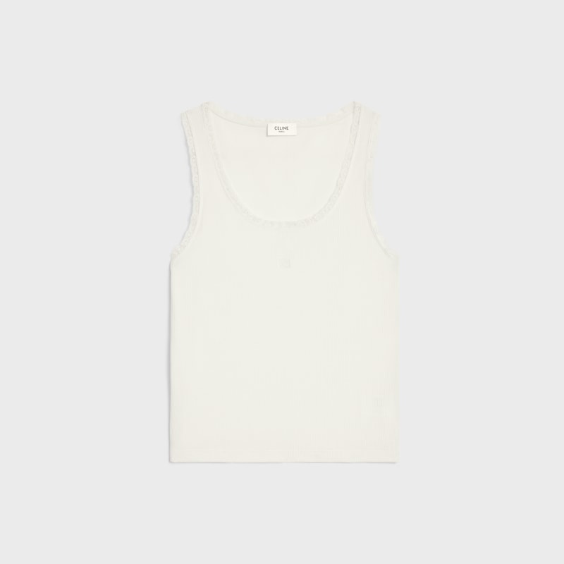 tank top IN ribbed cotton and silk - OFF WHITE -  - 1 | CELINE