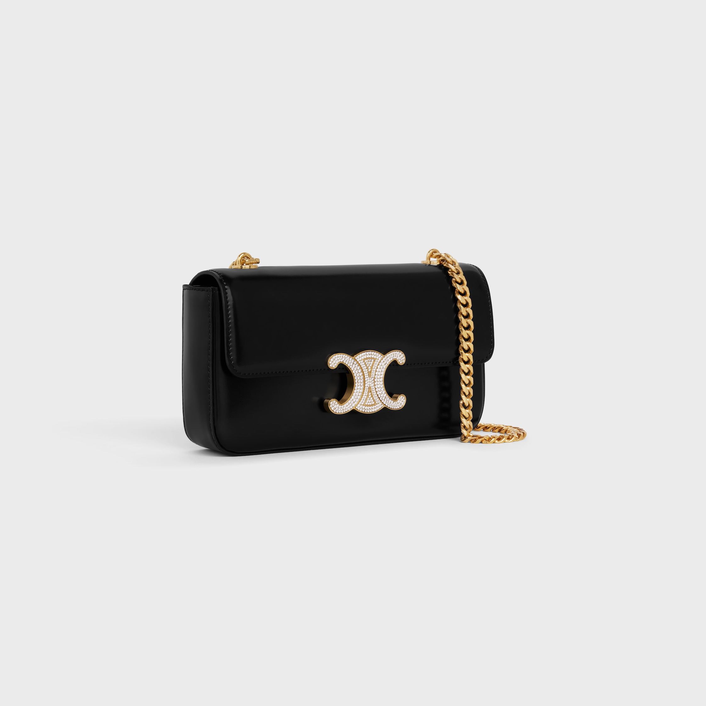 CELINE バッグ Celine Black Crinkled Patent Leather Medium Phantom Luggage