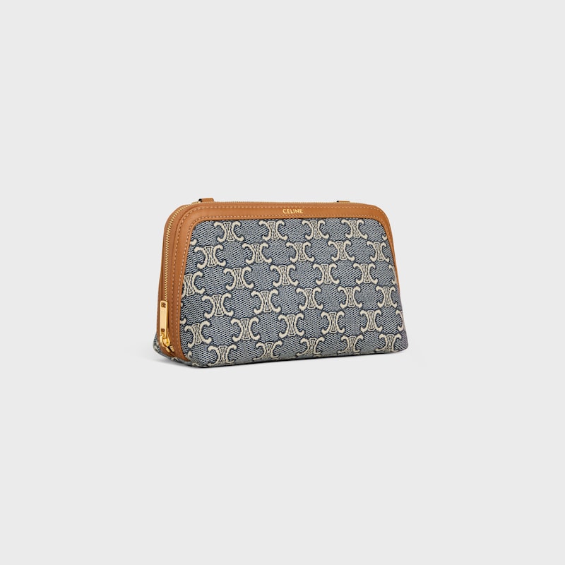 Clutch on Chain IN JACQUARD TRIOMPHE ALL OVER - NAVY/ECRU - WALLETS ON CHAIN - 1 | CELINE