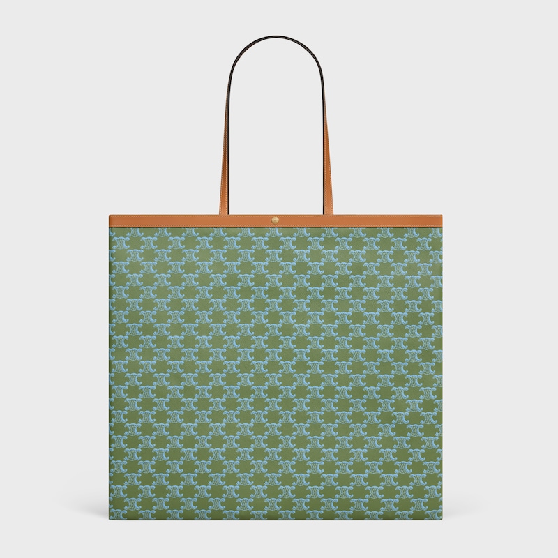 LARGE FLAT SHOPPER IN Triomphe Canvas - LIGHT KAKI / SKY BLUE - TOP-HANDLE BAGS - 1 | CELINE