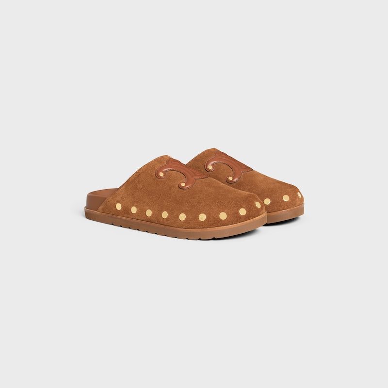 CELINE PITEA CLOG IN Suede Calfskin - COGNAC -  - 1 | CELINE