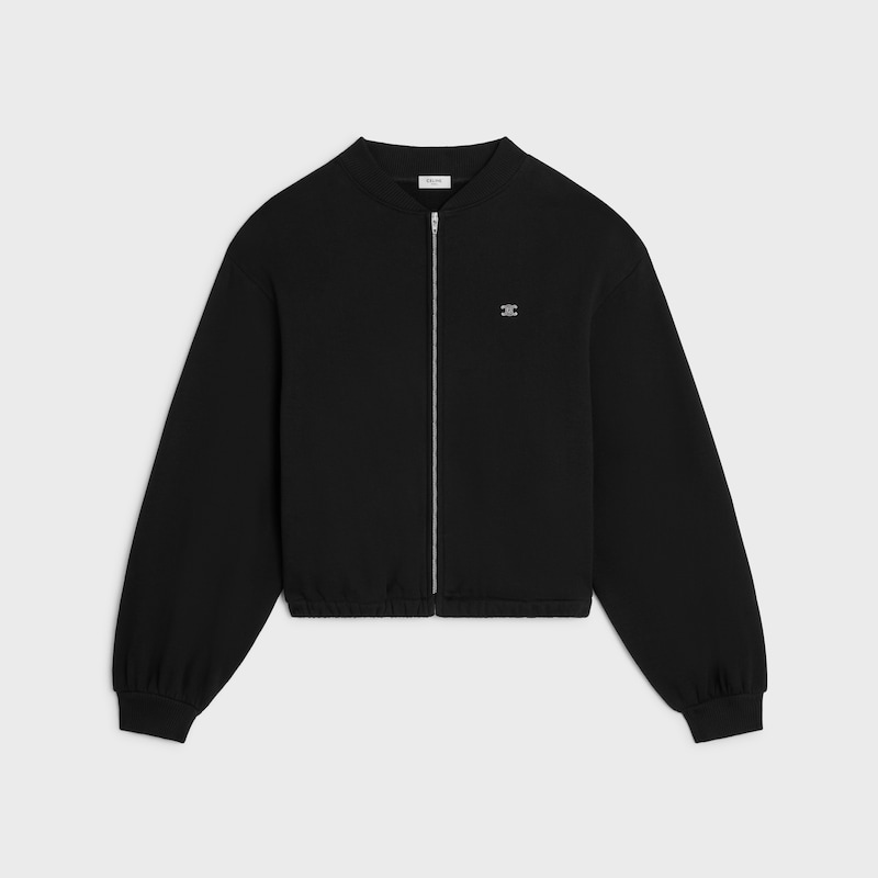 teddy jacket IN cotton fleece - BLACK / WHITE -  - 1 | CELINE
