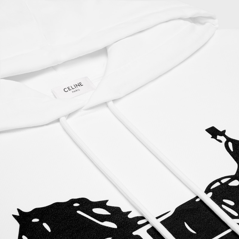 棉質抓絨連帽衫 - 螢光白 / 黑色 -  - 1 | CELINE