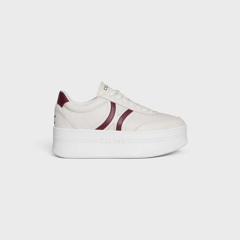 CELINE - BLOCK SNEAKERS WITH BACK TRIOMPHE AND WEDGE OUTSOLE IN CALFSKIN - MILK / DARK BURGUNDY -  - 1 | CELINE