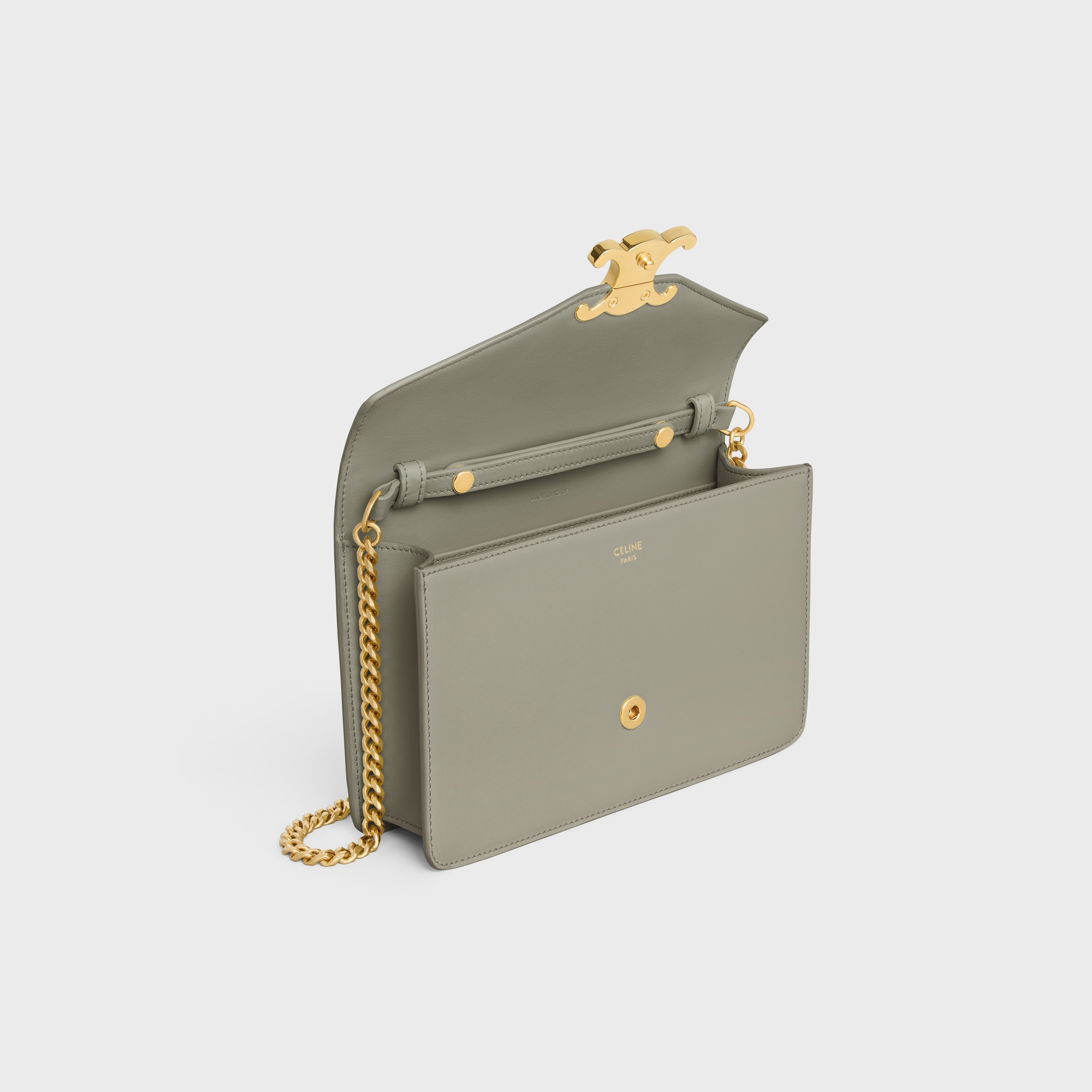 CELINE セリーヌ マーゴ チェーンウォレット Green Clay CELINE Shiny Calfskin Triomphe Margo Wallet on Chain Green