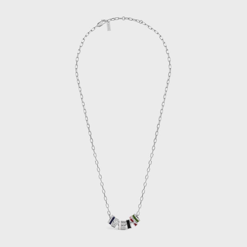 CELINE BOLT NECKLACE IN ENAMEL, STRASS AND BRASS WITH RHODIUM FINISH - SILVER / MULTICOLOR - NECKLACES - 1 | CELINE