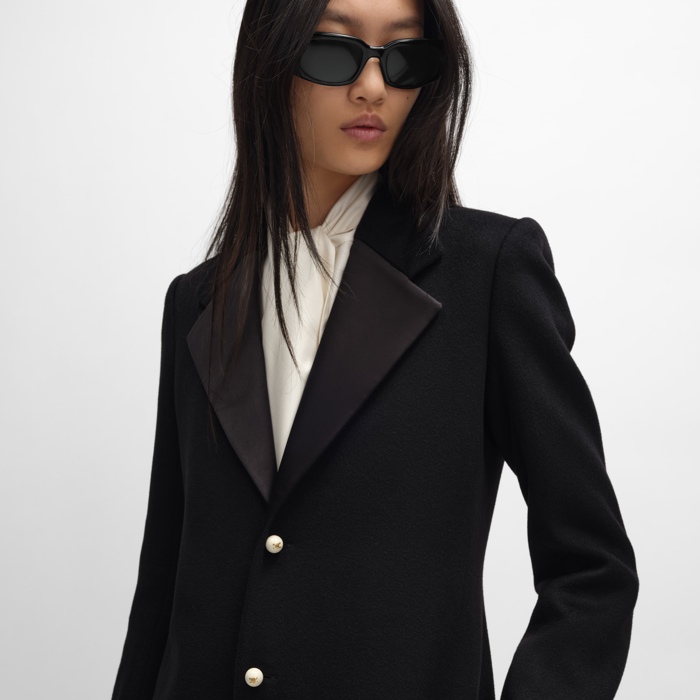 SRさま専用CÉLINE ブラック カシミアコート セリーヌ CELINE CELINE ノーカラーコート 2M20B 6700 カシミヤ （38NO