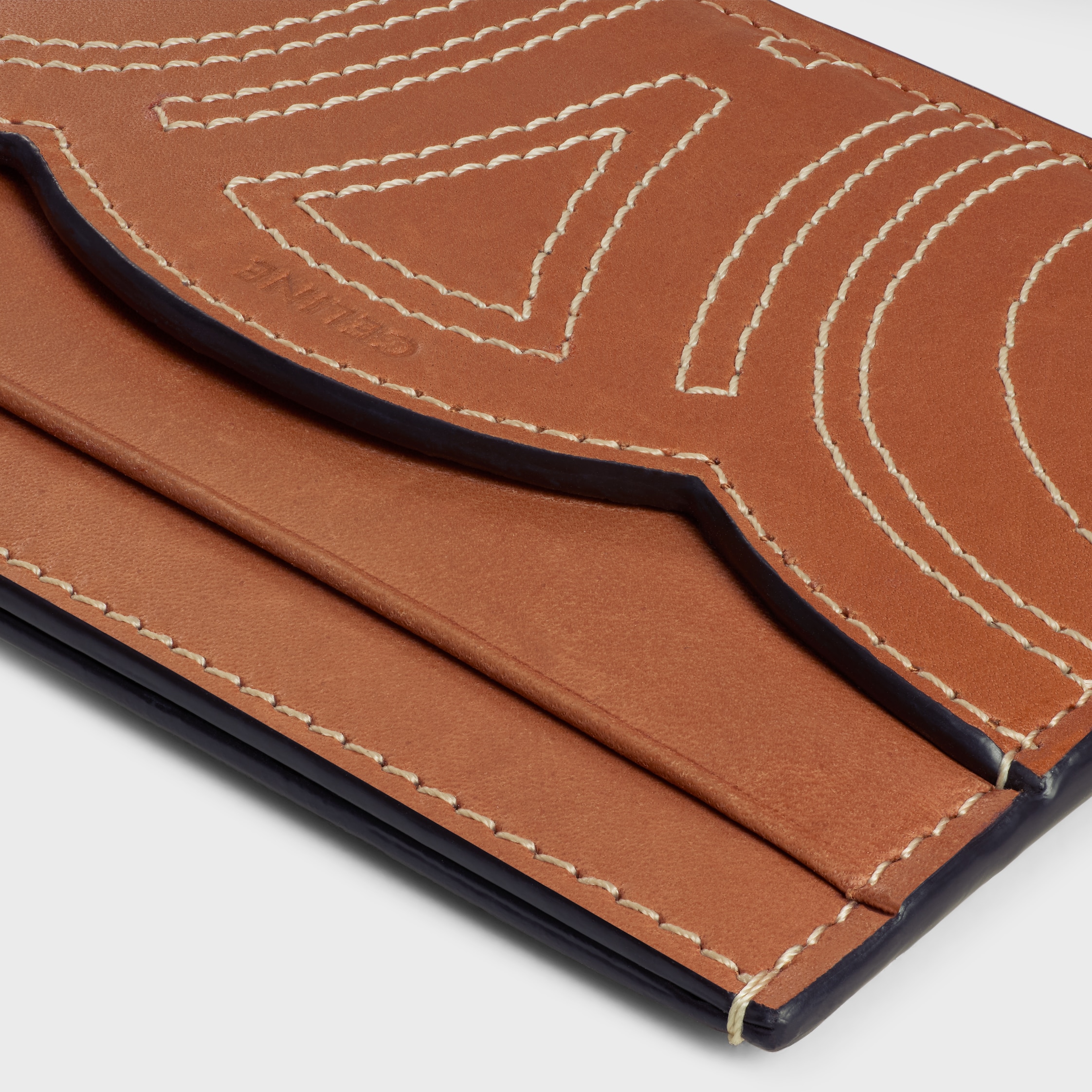 カードケース・名刺入れ CELINE Celine Card Wallet Triomphe Natural Calfskin Tan 10B7 COMPACT WALLET WITH COIN TRIOMPHE IN Shiny calfskin - BLACK