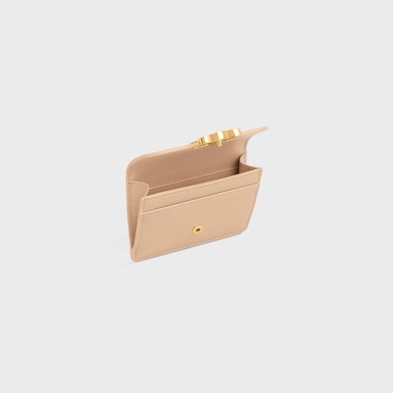 CARD HOLDER WITH FLAP TRIOMPHE in Shiny calfskin - OAT BEIGE - COIN AND CARD HOLDERS - 1 | CELINE