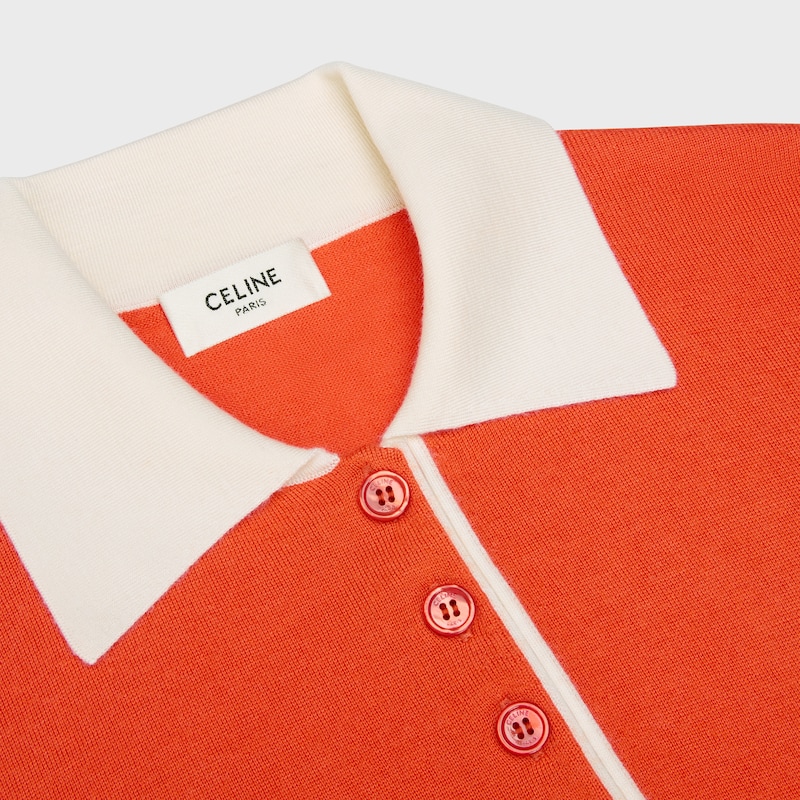 polo sweater IN fine cashmere silk - ORANGE / WHITE -  - 1 | CELINE