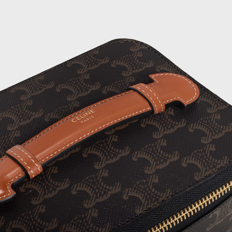 Top Handle Small Toiletry Case in Triomphe Canvas and Calfskin - TAN - TRIOMPHE CANVAS COLLECTION - 1 | CELINE
