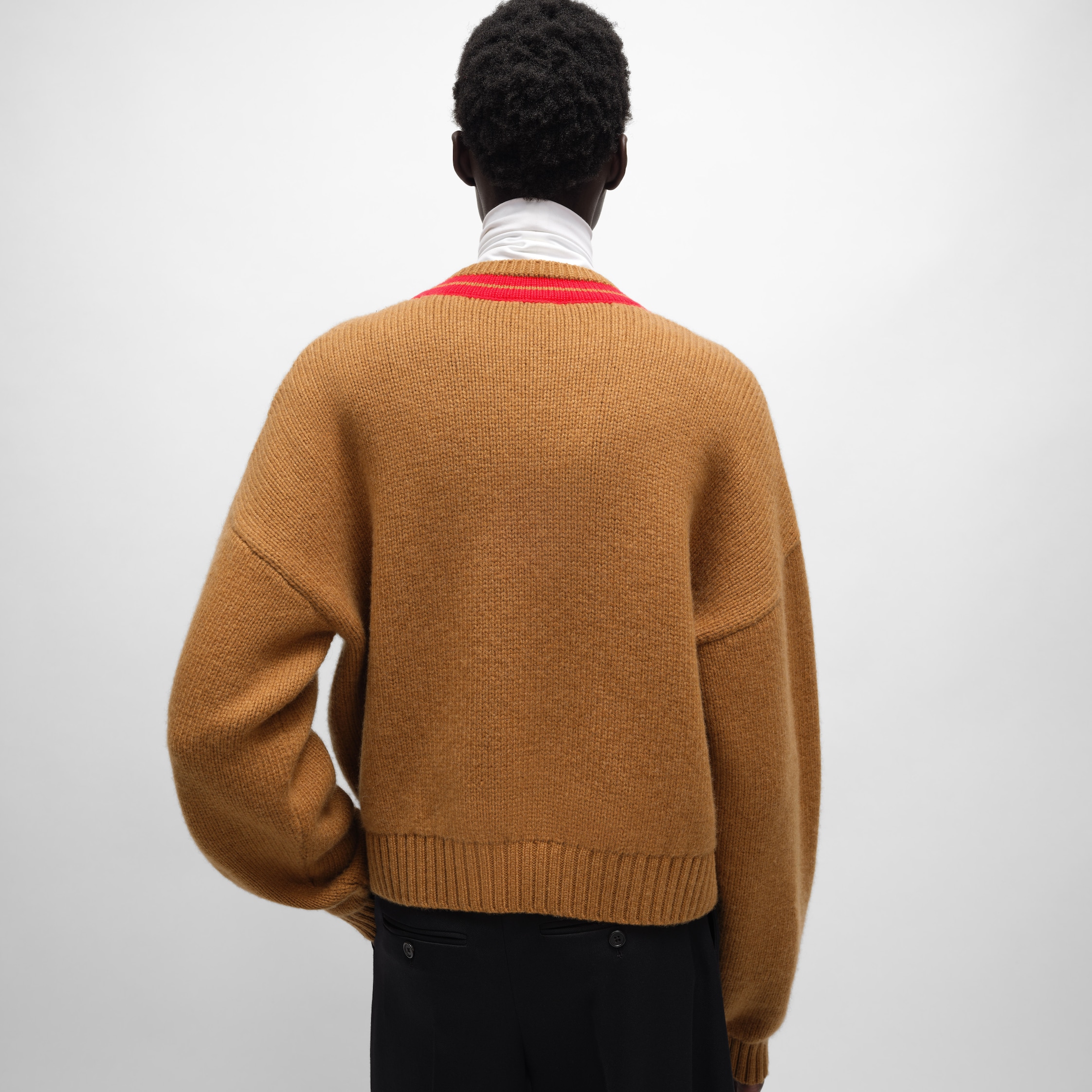 【美品】  CELINE / セリーヌ | 2020SS | シルク切替 Vネック カシミヤニット | XS | キャメル / マルチカラー | レディース CELINE（セリーヌ） 【美品】 | 2020SS | シルク切替 Vネック カシミヤ