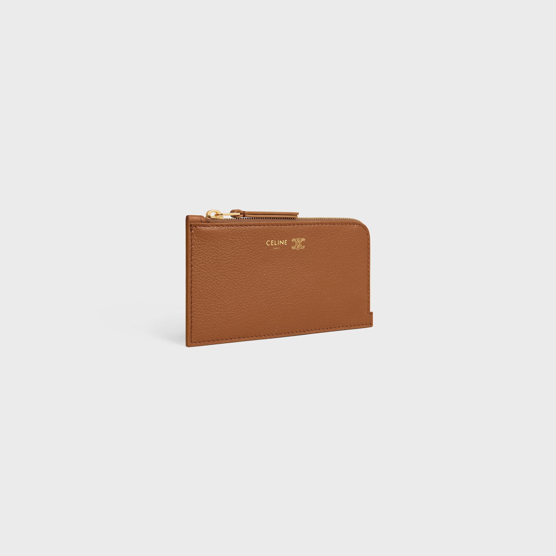 LONG ZIPPED CARD HOLDER IN SUPPLE GRAINED CALFSKIN - SOFT TAN