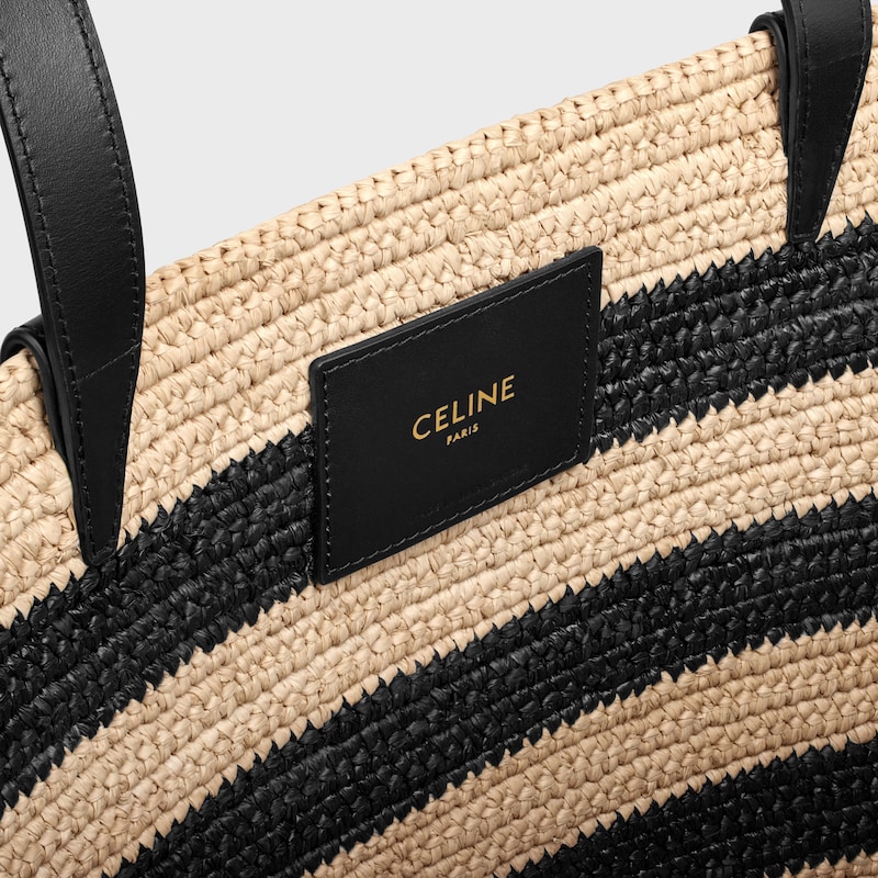 STRIPED COUFFIN Celine Classic Panier in RAFFIA AND CALFSKIN - NATURAL / BLACK - CLASSIC PANIER - 1 | CELINE