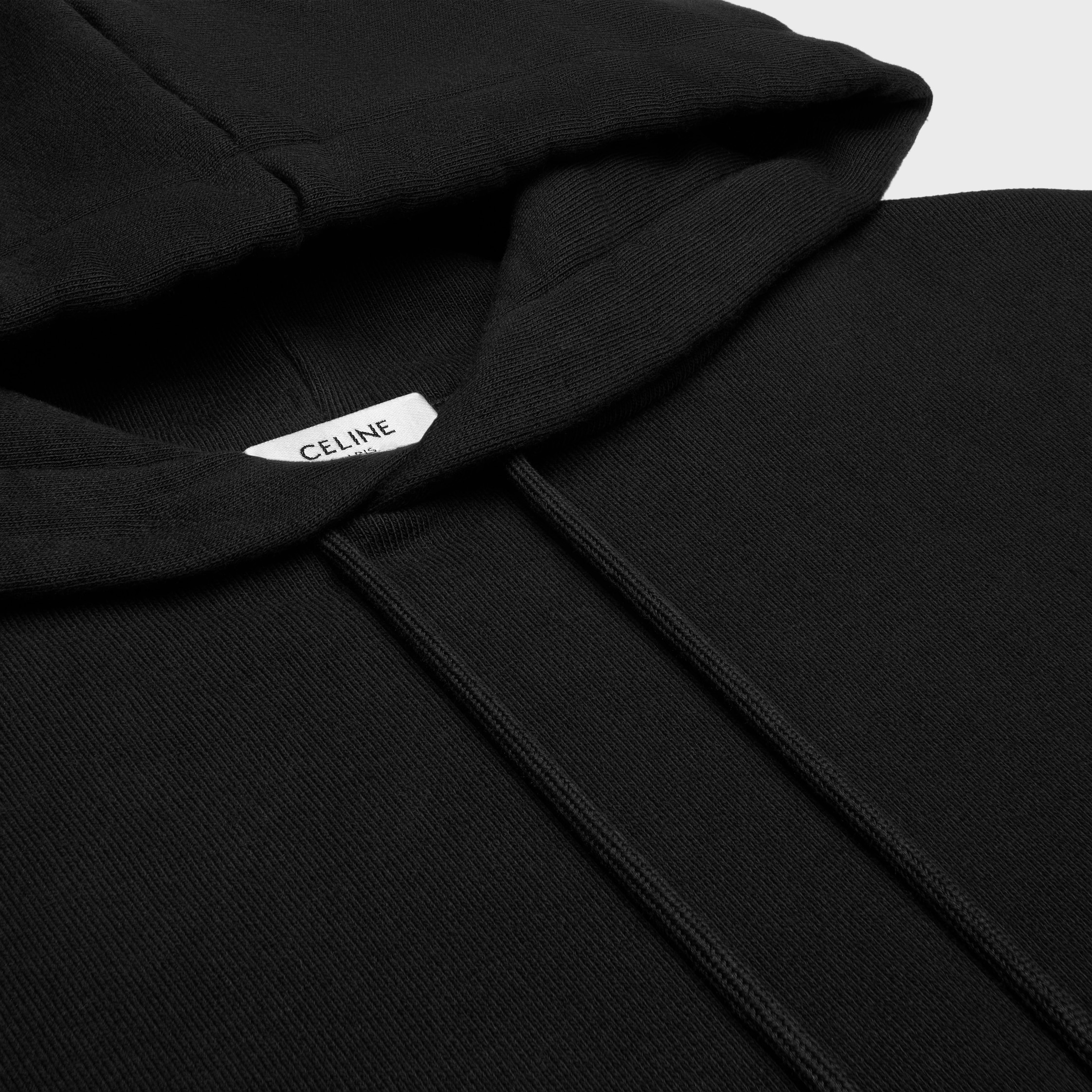 CELINE ブラック フーディー コットン ZIPPED HOODIE IN COTTON FLEECE - BLACK / WHITE | CELINE