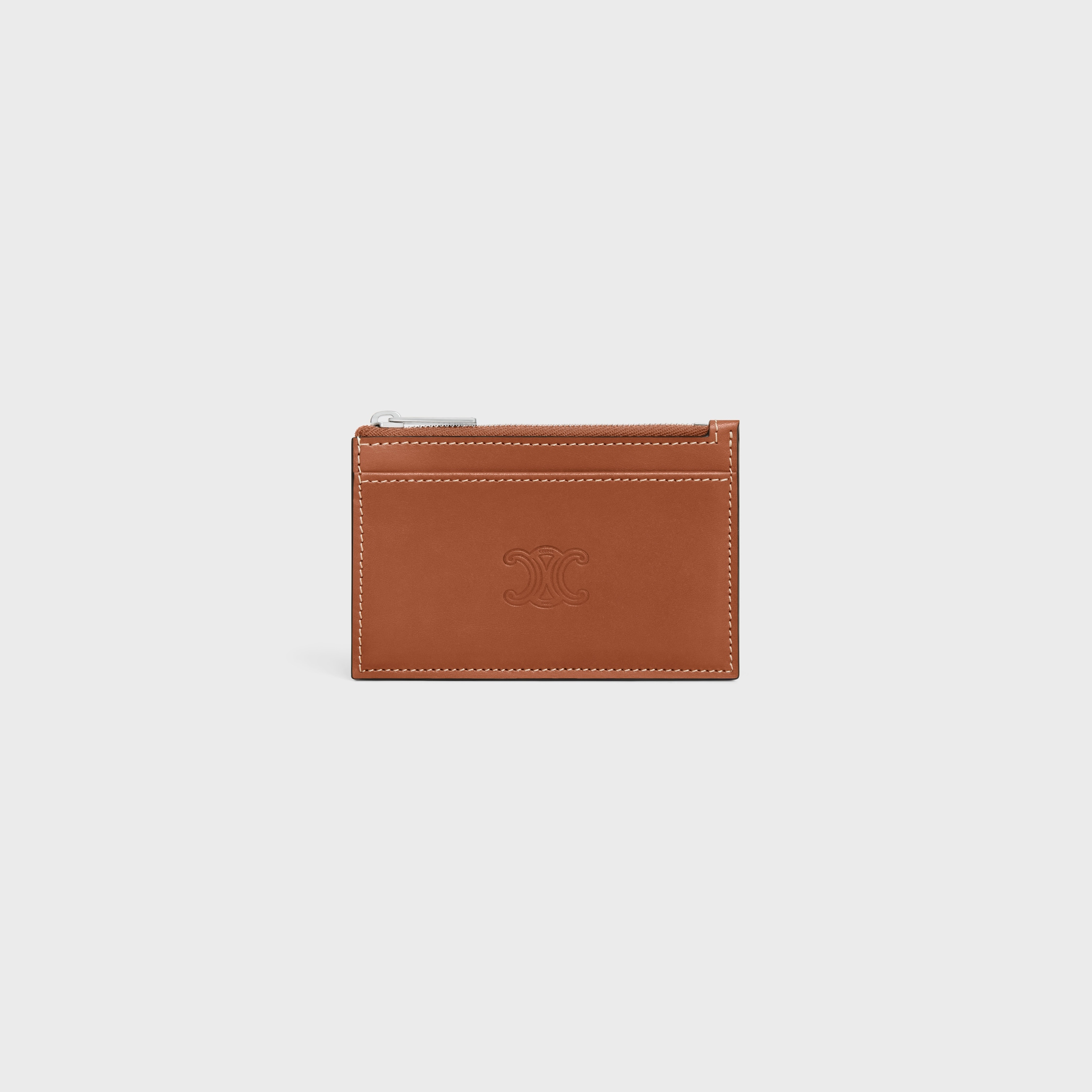 ZIPPED CARD HOLDER IN NATURAL CALFSKIN WITH TRIOMPHE