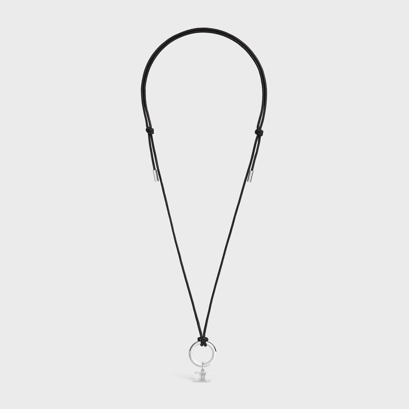 CELINE CHARMS TRIOMPHE NECKLACE IN COTTON AND BRASS WITH RHODIUM FINISH - BLACK SILVER - CELINE CHARMS - 1 | CELINE