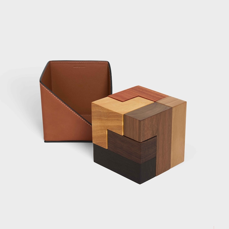 Puzzle cube in wood and natural calfskin case - TAN - HOME - 1 | CELINE