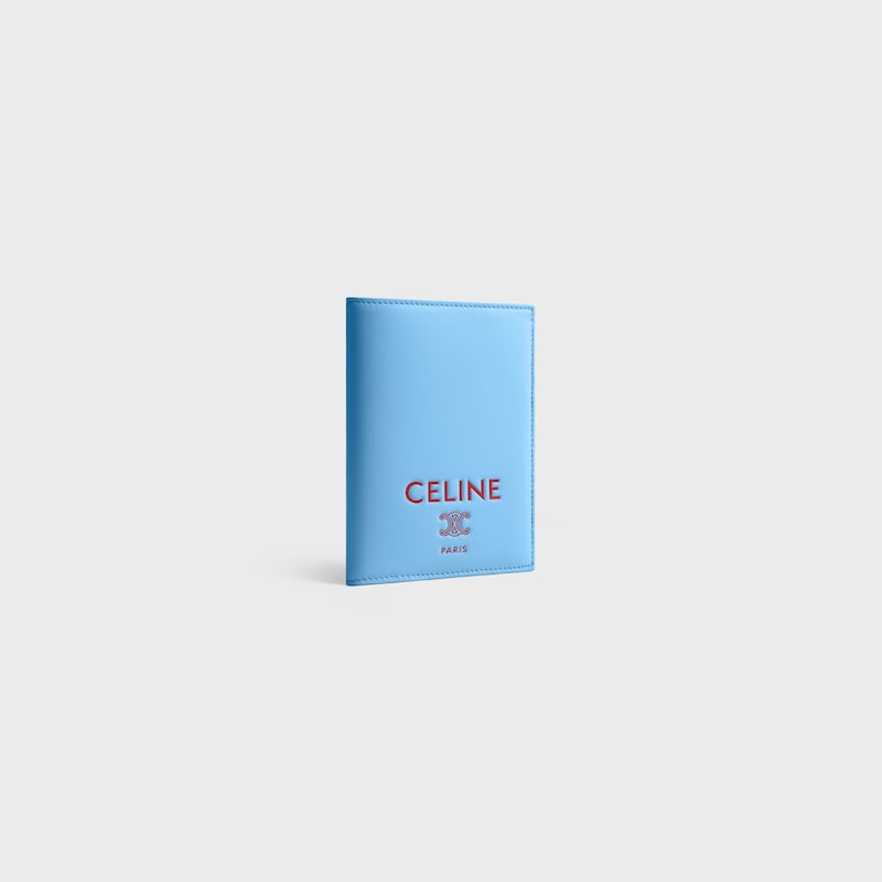 PASSPORT COVER TAKEAWAY IN SMOOTH LAMBSKIN - SKY BLUE / RED - TECH ACCESSORIES - 1 | CELINE