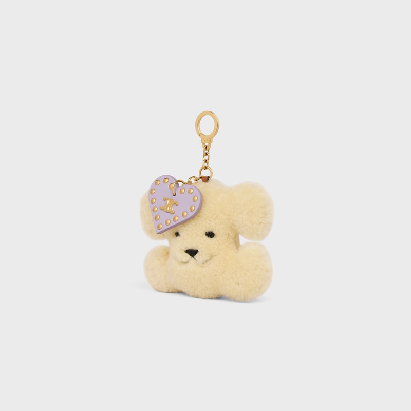 TRIOMPHE POM-POM CHARM IN Shearling and calfskin - NATURAL / MAUVE - BAG CHARMS - 1 | CELINE