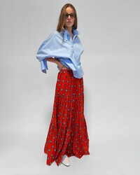skirt IN printed cotton and silk voile - VERMILLION/NAVY/CHALK -  - 2 | CELINE
