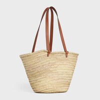 MEDIUM CELINE CLASSIC PANIER IN palm leaves and Calfskin - Tan - HOBO AND TOTE BAGS - 1 | CELINE