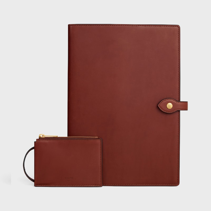 LARGE NOTEBOOK COVER WITH POUCH IN NATURAL CALFSKIN - TECK - STATIONERY - 1 | CELINE