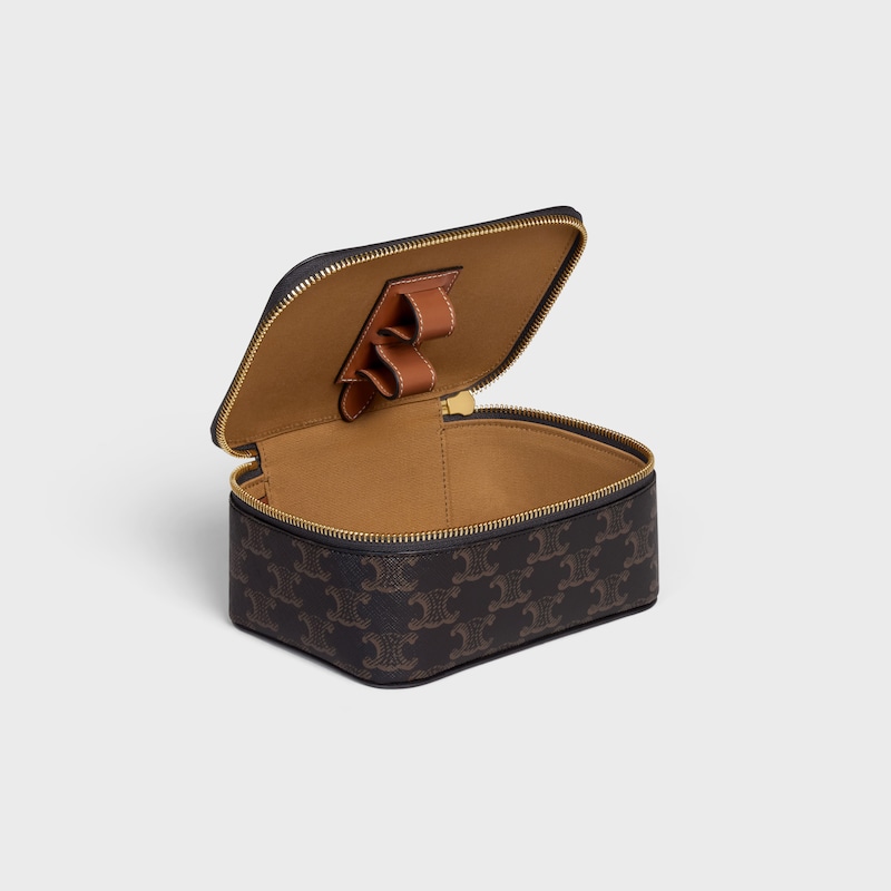 Top Handle Small Toiletry Case in Triomphe Canvas and Calfskin - TAN - TRIOMPHE CANVAS COLLECTION - 1 | CELINE