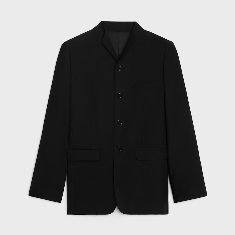 wing collar jacket in diagonal wool - BLACK -  - 1 | CELINE