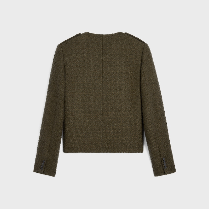 chasseur jacket IN CASHMERE BOUCLETTE NATTE - ARMY GREEN RINSE -  - 1 | CELINE