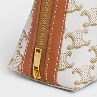 MEDIUM COSMETIC POUCH IN TRIOMPHE CANVAS AND CALFSKIN - WHITE - TRAVEL - 1 | CELINE