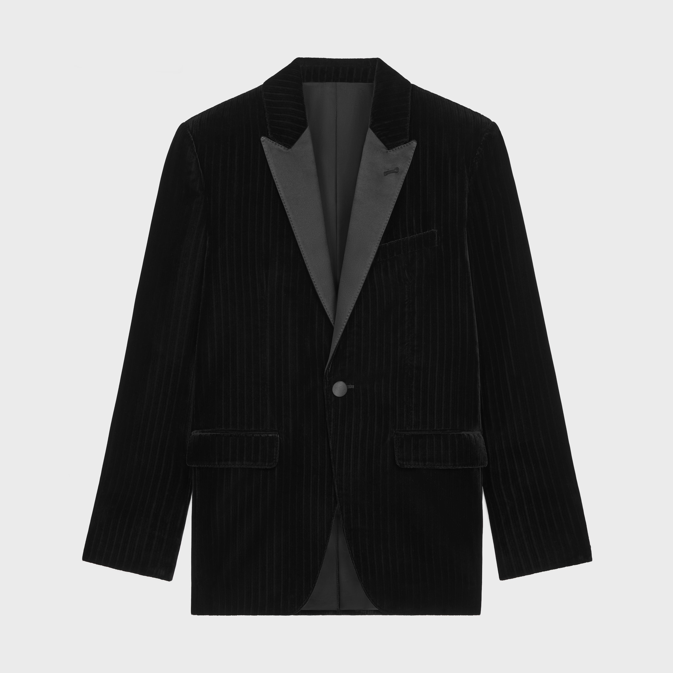 classic tux jacket in striped velvet - BLACK | CELINE