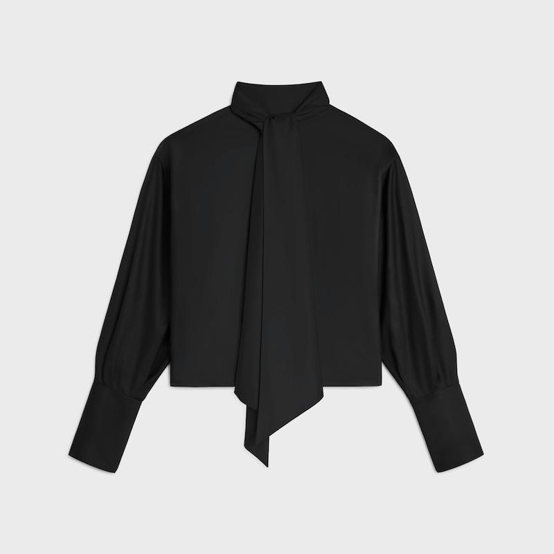 cropped lavalliere shirt IN silk twill - BLACK -  - 1 | CELINE