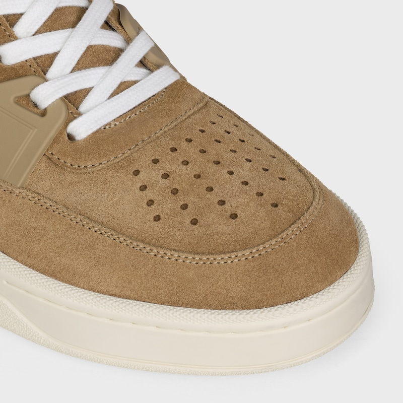 CELINE TRAINER CT-09 LOW LACE-UP SNEAKER IN SUEDE CALFSKIN AND MESH - STONE BEIGE -  - 1 | CELINE
