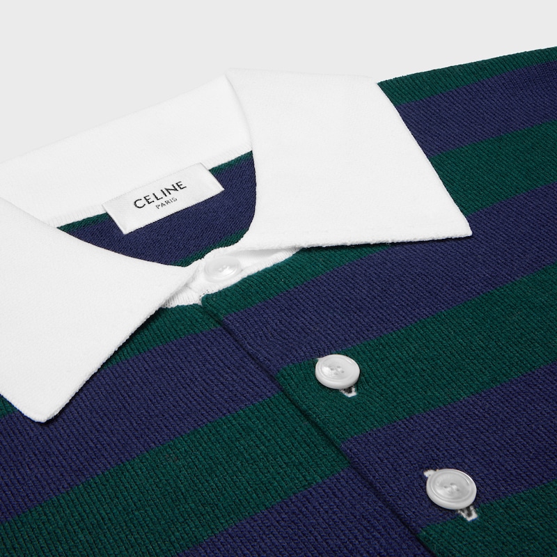 polo sweater IN striped wool - NAVY/GREEN -  - 1 | CELINE