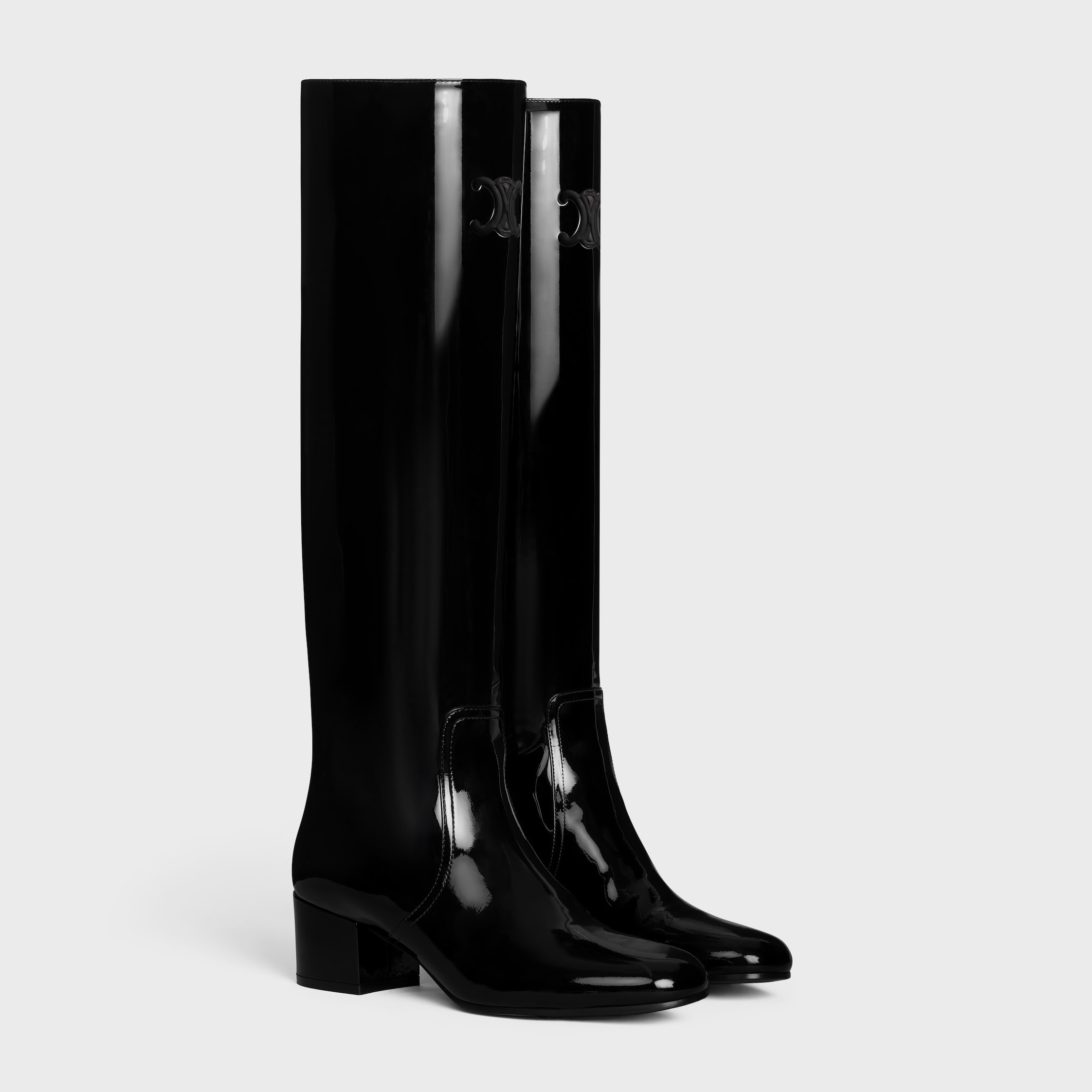 【CELINE】お洒落！lady's レインブーツ ラバー&カーフスキン LES BOTTES CELINE トリオンフ ハイブーツ / パテントカーフ