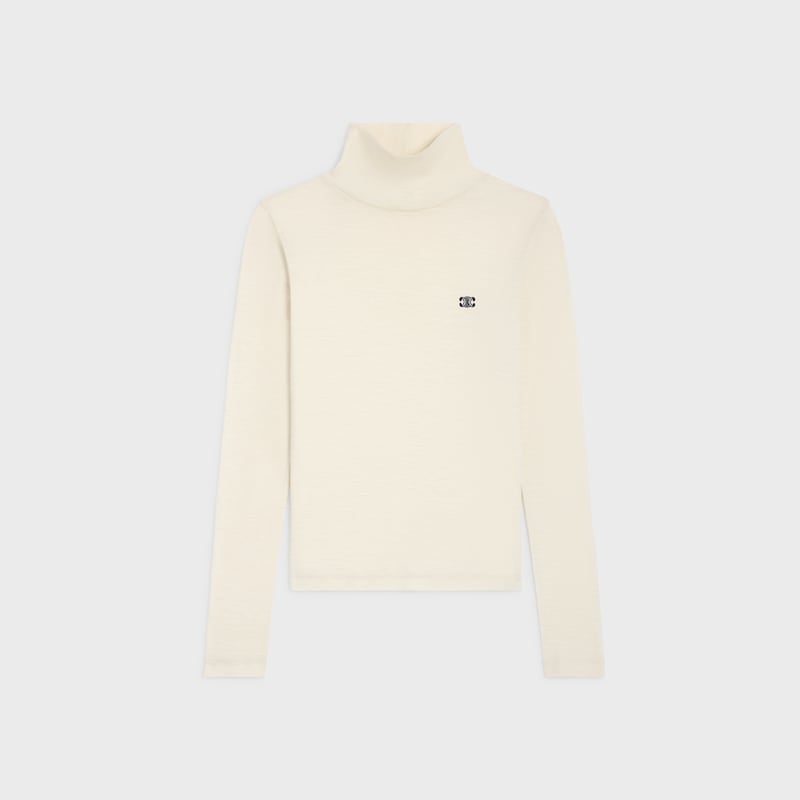 TOP DE CUELLO ALTO DE PUNTO DE LANA - CREMA / AZUL MARINO -  - 1 | CELINE