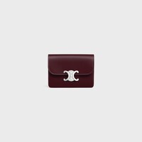 CARD HOLDER WITH FLAP TRIOMPHE IN Shiny calfskin - Deep Burgundy - NEW - 1 | CELINE