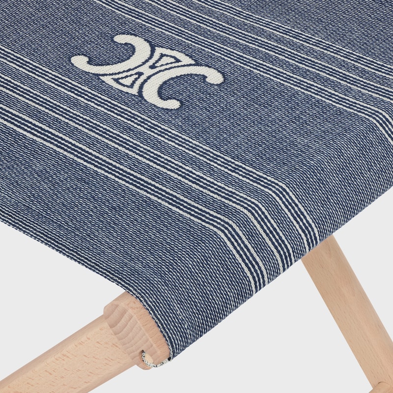 BEACH STOOL IN WOOD AND JACQUARD TEXTILE - BLUE / BEIGE - HOME - 1 | CELINE